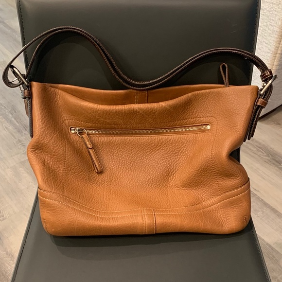 Coach Pebbled Leather Brown Camel Shoulder Bag Adjustable Strap - Picture 1 of 14